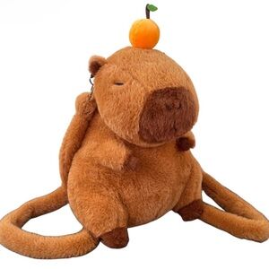 Fluffy Orange Capybara Stuffed Animals Shoulder Backpack